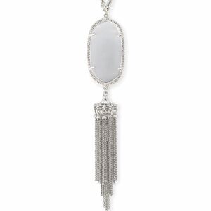 Kendra Scott Rayne Silver Long Pendant Necklace Grey Stone